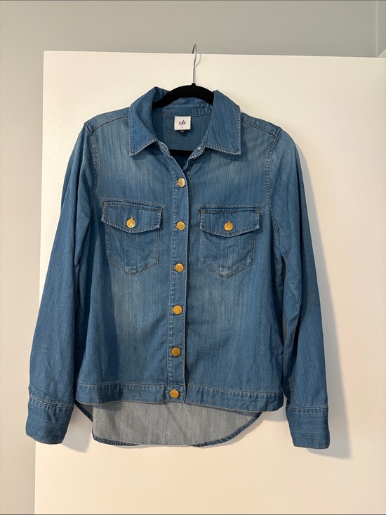 CAbi Tops - CAbi Keep Light Blue Denim Shirt Jacket with Gold Buttons